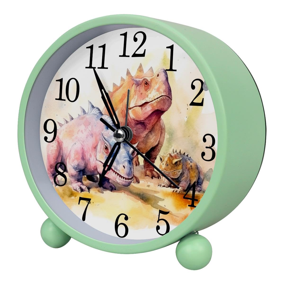 Alarm Clock Watercolor Dinosaur, Silent Non-Ticking with Night Light