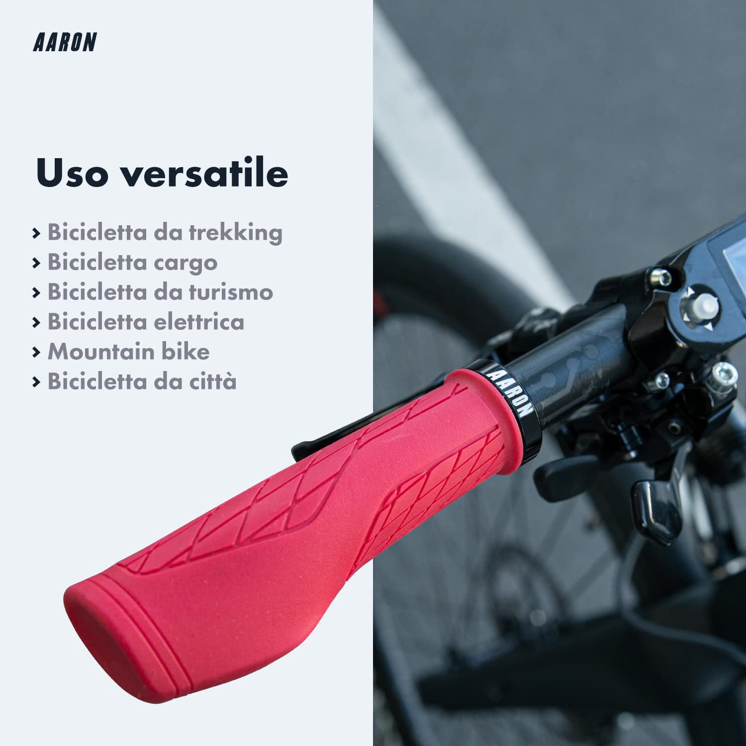 AARON Fit Impugnature Per Biciclette Con Imbottitura In Gel, Impugnature Sportive Antiscivolo, Impugnature Per Manubri Per Bici Elettriche, Trekking, Mountain Bike, Cross Bike, Fixie Red - Foto 11