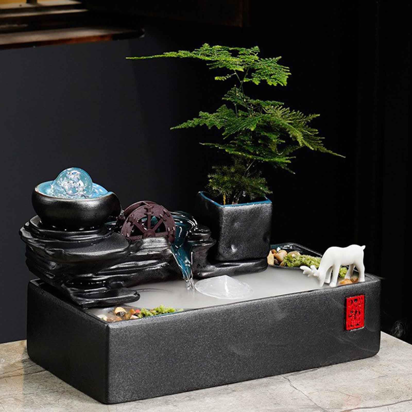 DFrywdgSEY tabletop fountain, with Mist LED Light and Waterwheel, for Indoor Home Decoration Table Desk Office and Patio(O)