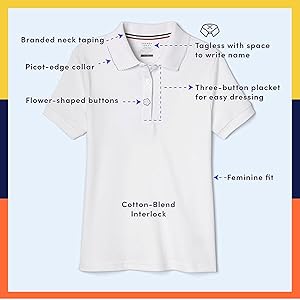 French Toast Girls' Short Sleeve Picot Collar Polo School Uniform Shirt (Standard and Plus)