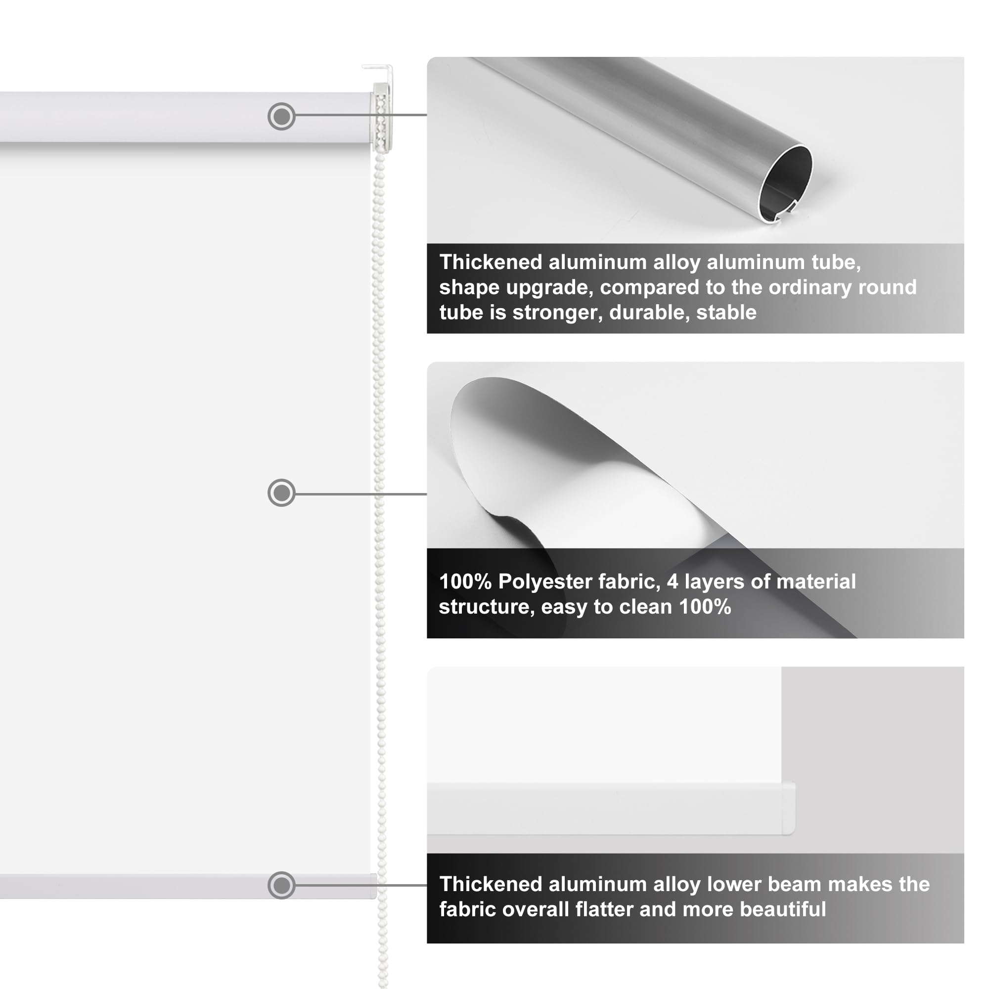 Boolegon Blackout Roller Shades for Window Roller Blinds Thermal Insulated Fabric Easy Installation UV Protection.Shades for Bedroom.Office.Kitchen.Custom Size.White.42 W x 108