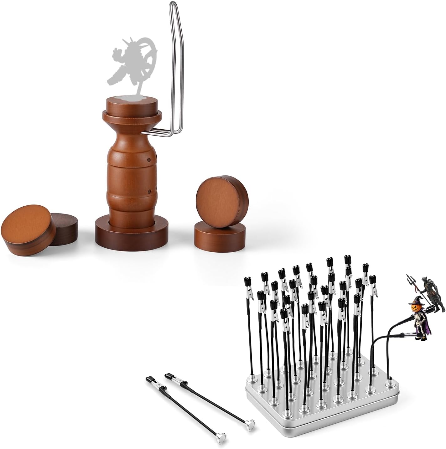 Golden Maple Miniature Painting Handle with 30PCS Bendalbe Clip Sticks for Miniatures