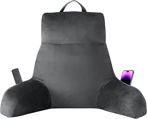 Vista 9 de Almohada de lectura con brazos para adulto, almohada de espalda para cama sentada, almohada de respaldo de espuma viscoelástica triturada con Azul