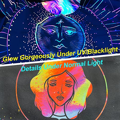 Menorca Blacklight Zodiac Astrology Tapestry For Bedroom Aesthetic, Uv Reactive Glow In The Dark Neon Sun And Moon Tarot Tapestries Wall Hanging-59 Inch Wide * 51 Inch #TOP3
