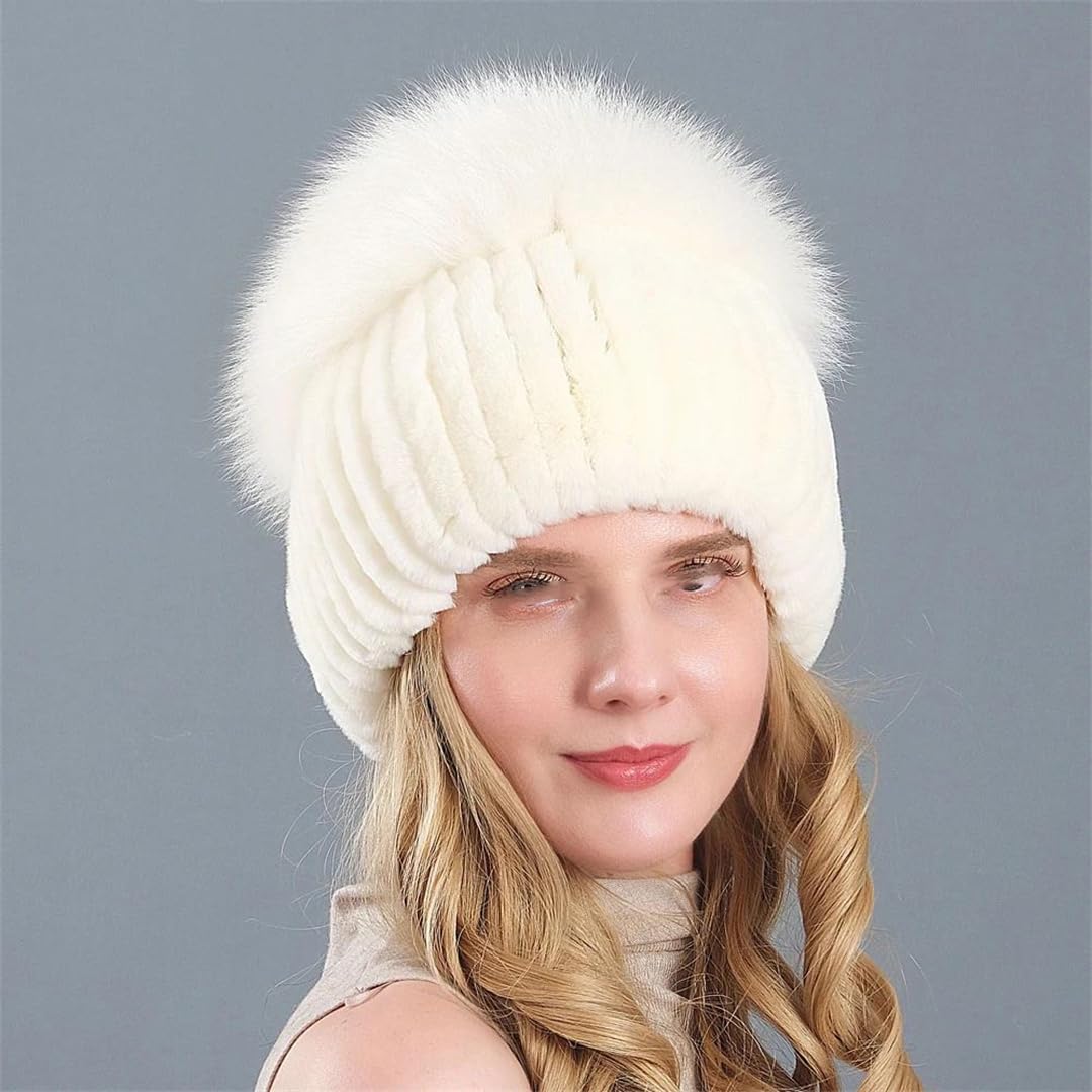 Lmtossey Cappello invernale da donna in vera peluche lavorato a maglia