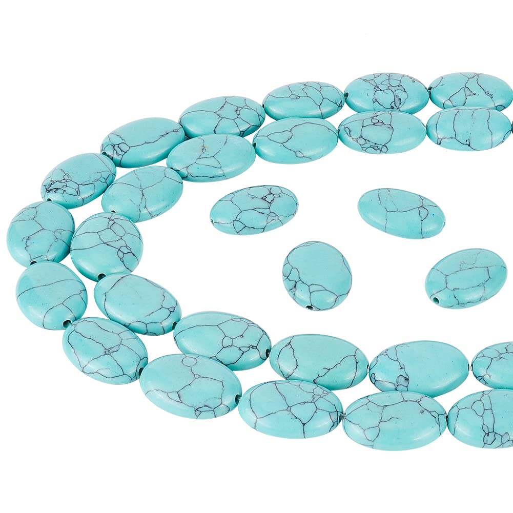 NBEADS Ca. 44 Stück Flache Ovale Steinperlen, 18x13 mm Flache Ovale Edelsteinperlen Kristall Lose Steinperlen Synthetische Türkisperlen Für DIY Armband Halsketten Schmuckherstellung