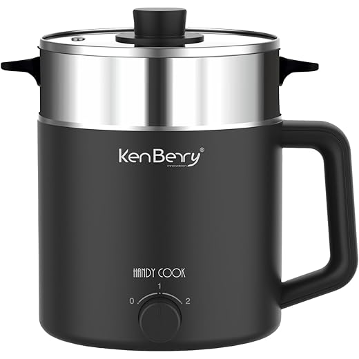 KenBerry Handy Cook Multipurpose Stainless Steel Electric Kettle With Steaming Bowl | Multi Cooker | Travel Kettle | Make Infant Food, Instant Food, Tea (1.65 Liter | Steel/Black)