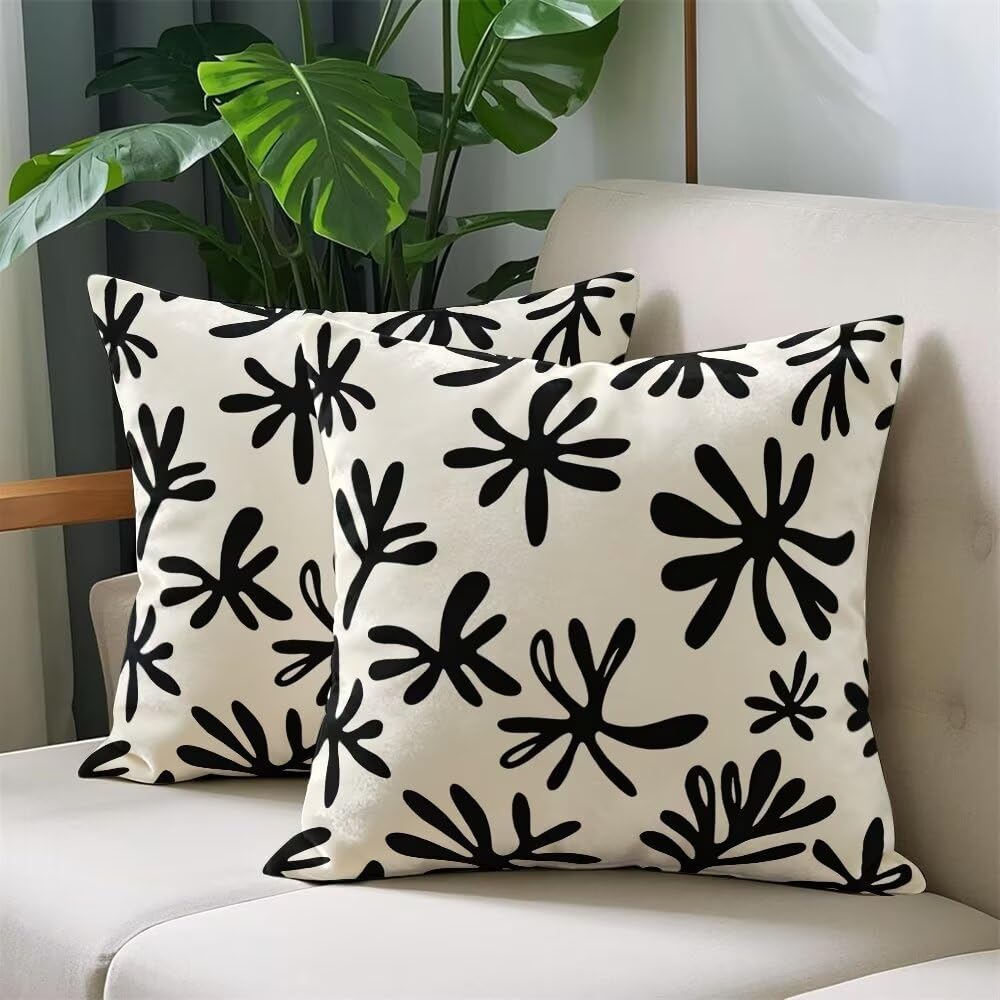 Federe Cuscini Divano 60x60 cm Federe Morbido Copricuscini Beige Nero in Velluto, 2 Pezzi Copri Cuscini per Divano Moderno Decorativi Federa Cuscino Astratto per Camera da Letto Soggiorno (IU91)