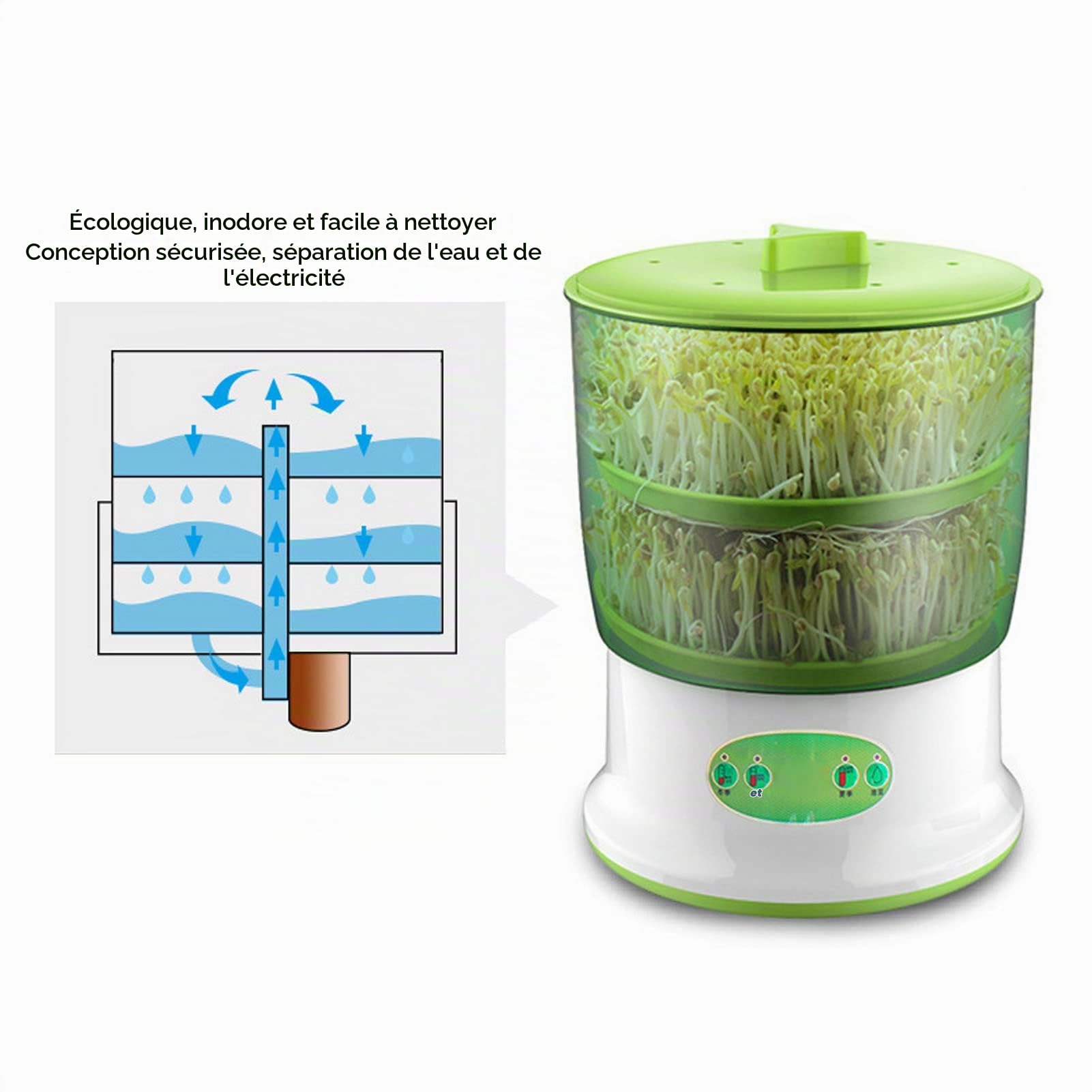 Qcwwy Germoir de Haricots Automatique, équipement de Germination de Cuisine Machine de Germination de Haricots électrique Sûre et avec Arroseur à 360 Degrés pour Soja et