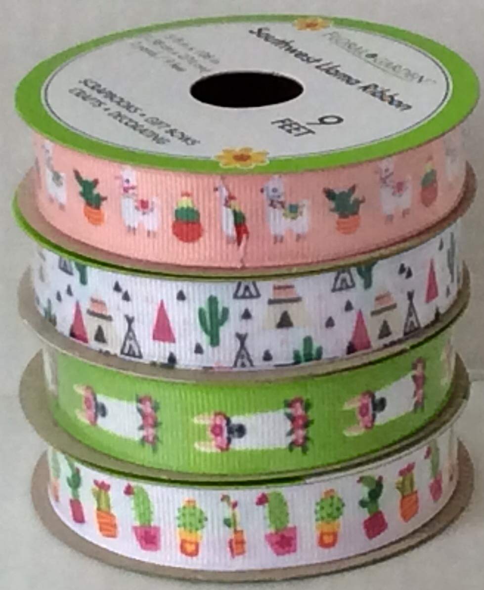 4 Design Southwest Llama Ribbons - 5/8 Inch by 108 Inch - 4 Spool Bundle