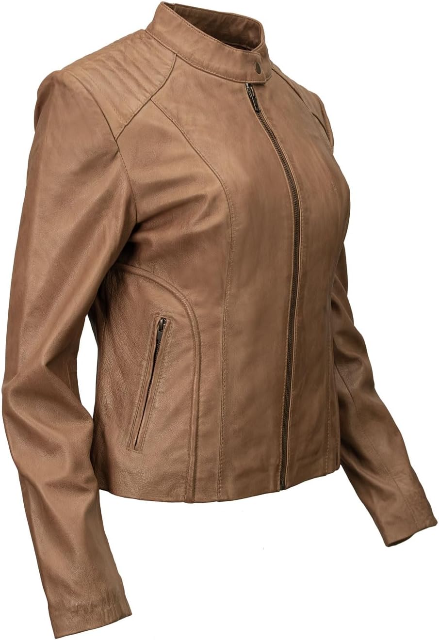 Milwaukee Leather LKL2736 Women's Cognac Premium Leather Scuba Style Biker Jacket w/Mandarin Collar