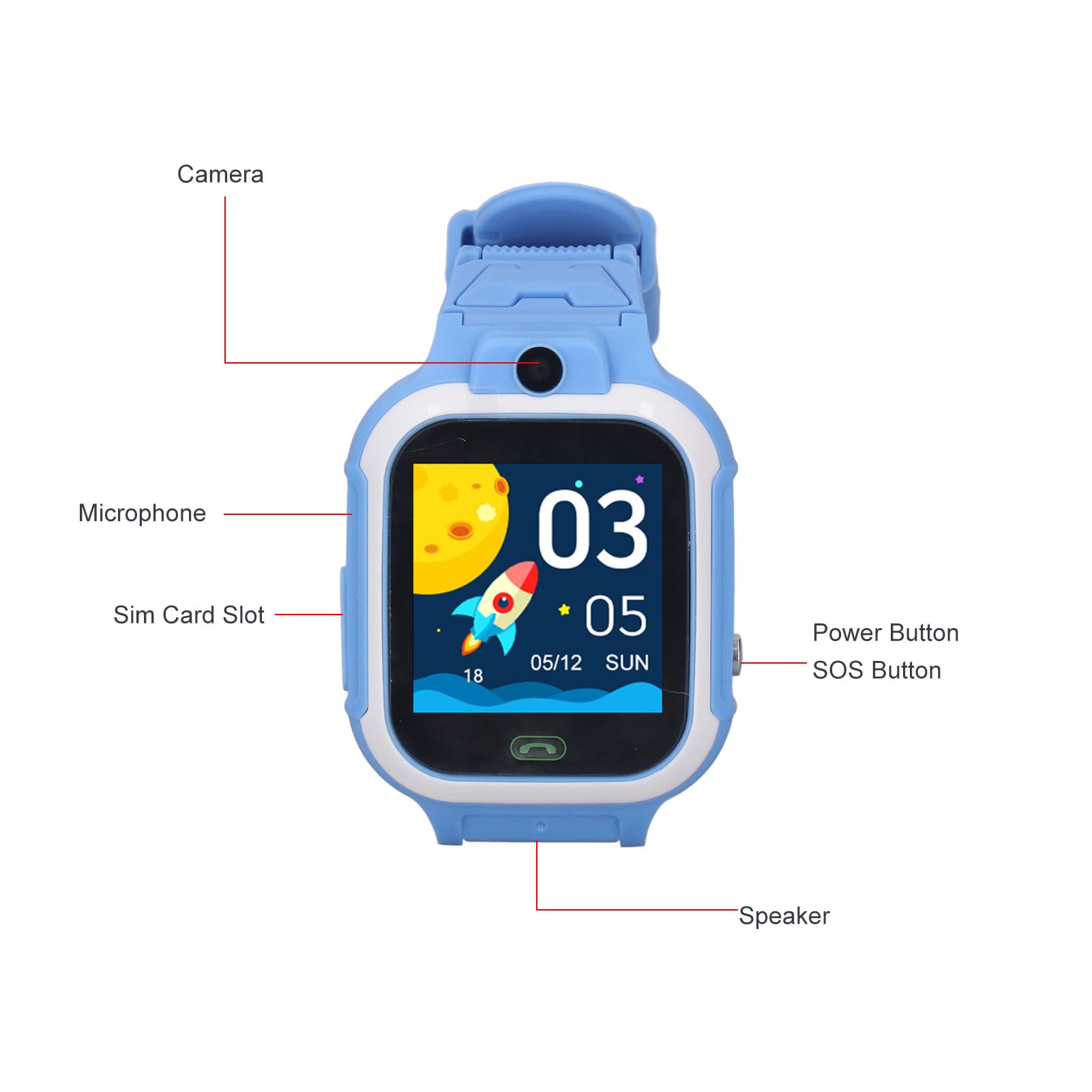 Reloj Inteligente para Niños, IP67 Resistente Al Agua, Reloj Inteligente para Niños, Mensaje de Voz con Cable de Carga para Viajes (Azul)