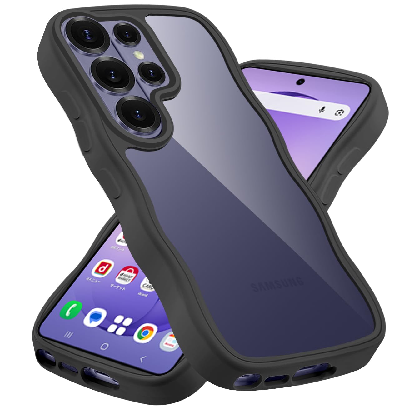 Wonyihui For Samsung Galaxy S26 Ultra ケース クリア かわいい 波状フレーム 耐衝撃 ギャラクシーS26 Ultra スマホケース 滑り止め 人気 可愛い 女性用 女子向け SC-53G カバー 落下防止 (ブラック)