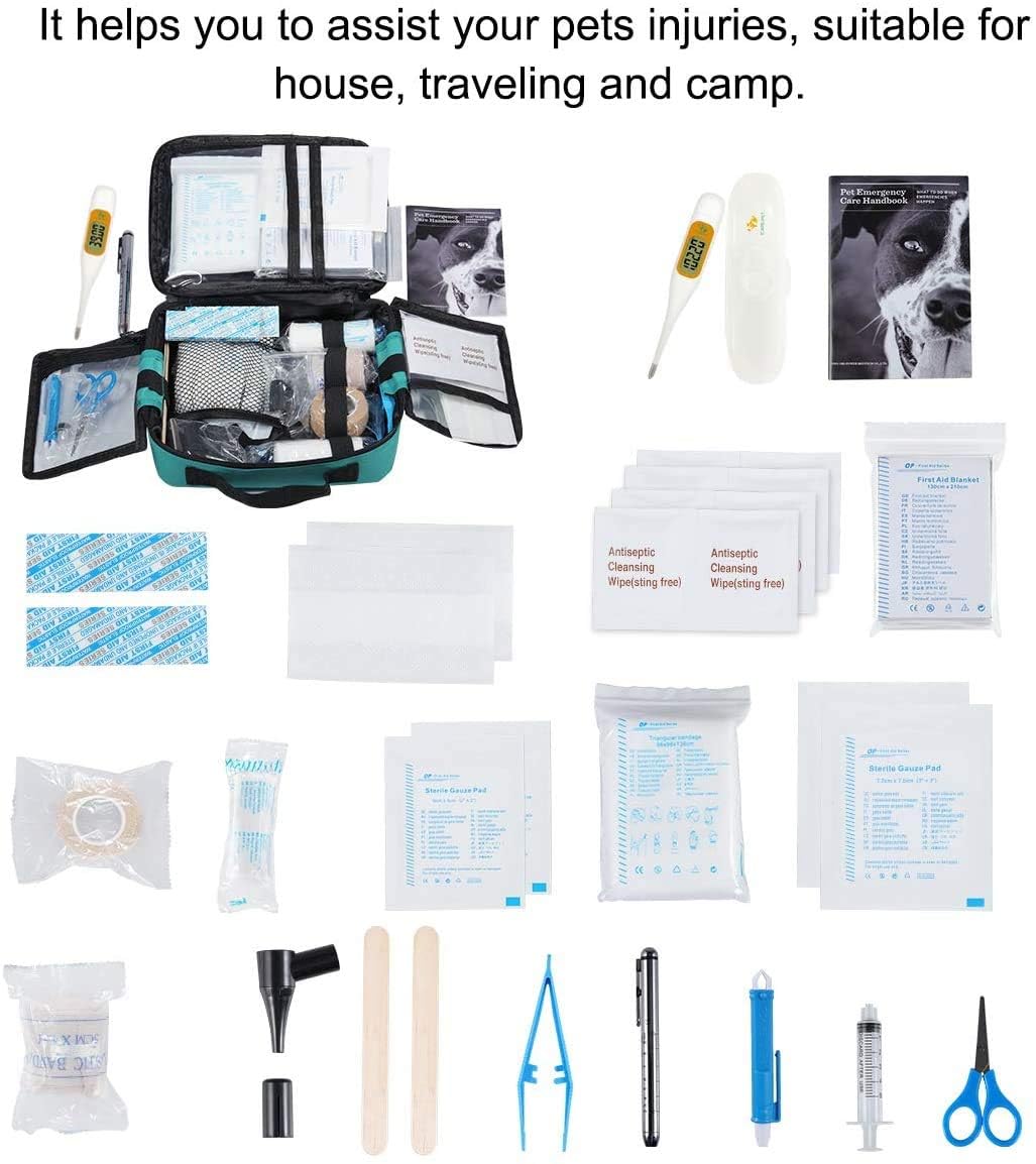 Erste-Hilfe-Set für Haustiere für Hunde, Katzen, Kaninchen und andere Tiere, mit Thermometer, Spritze, Otoskop, perfekt für die Pflege zu Hause und Notfälle auf Reisen im Freien