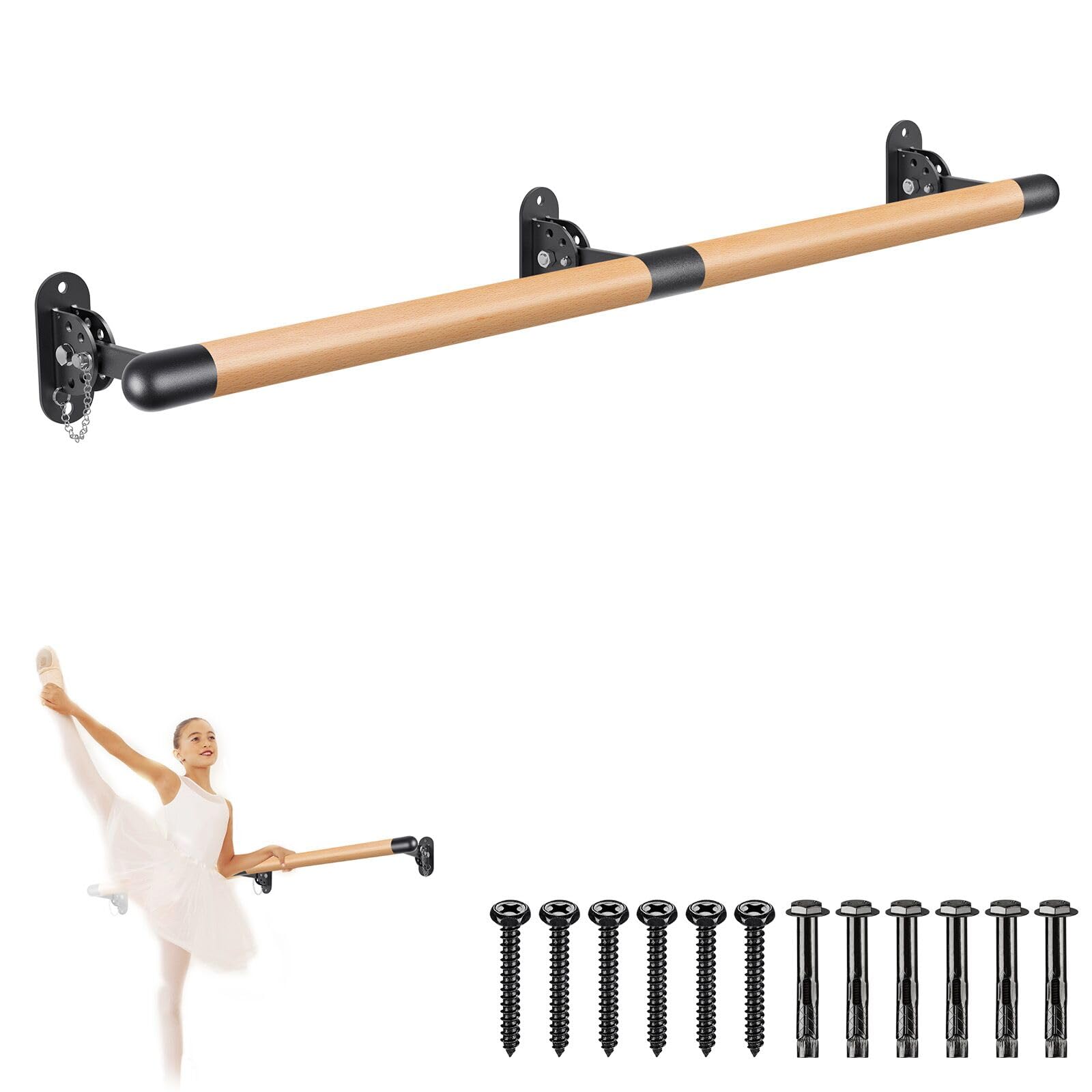 Kipika Barre de Ballet Murale Traditionnelle en Bois Massif, Barre Extensible pour équipement de Danse à Domicile