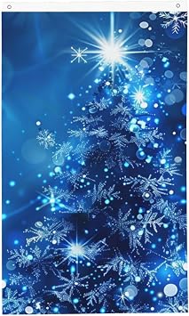 Ouqiuwa Christmas Tree Blue Flag 3X5 Feet Vertical, Polyester Banner with Grommets, Garden Yard House Flags Indoor Outdoor Sport Decoration
