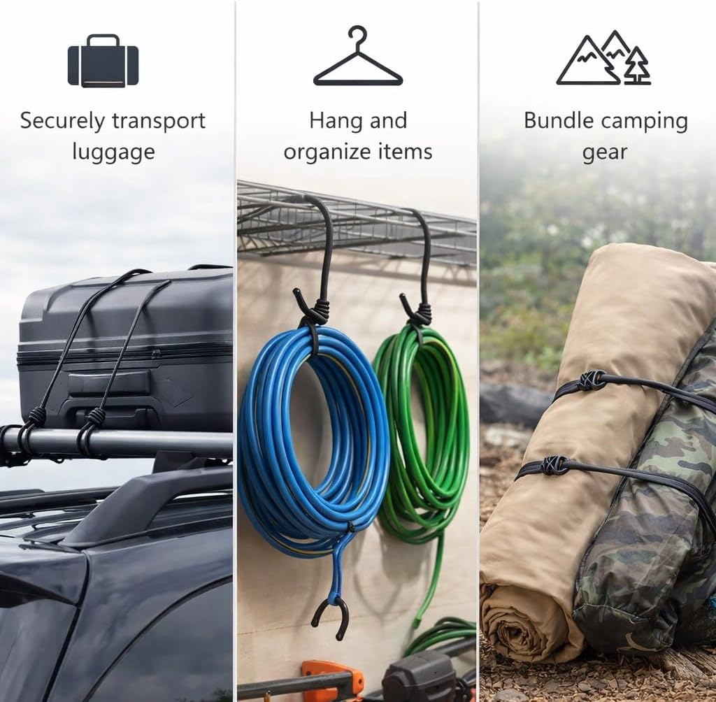 Heavy Duty Bungee Cords with Hooks for Outdoor Use Strong and Durable Elastic Straps for Securing Luggage Tents Bikes and More Ideal for All Weather Conditions