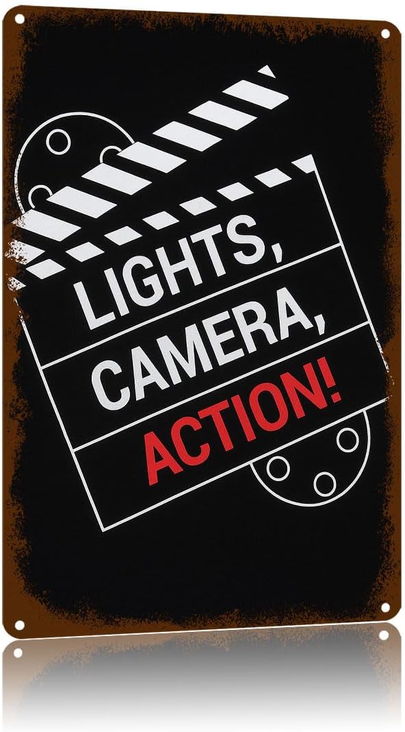 Vintage Metal Sign Light Camera Action – Movie,Text Art Poster Home Wall Decor, Suitable For Walls, Doors, And Fences,Aluminum Printed Plaque 8×12Inch