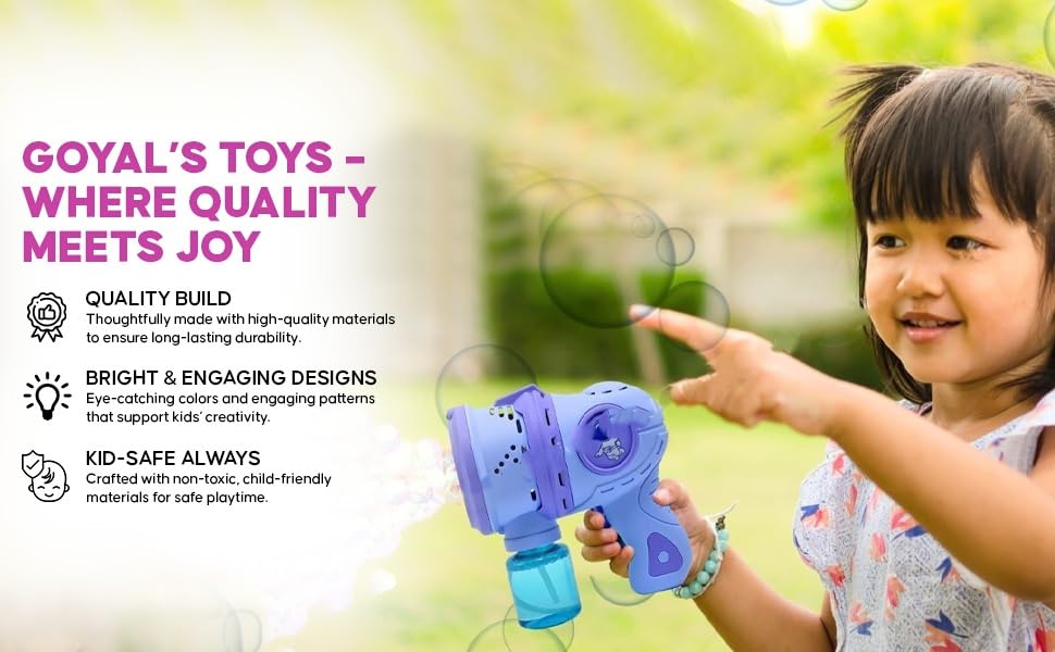 Image of Goyal's Rechargeable Big Size Bubble Machine for Kids Automatic Bubble Gun Leak-Proof Design with 2 Bubble Solution (Blue)