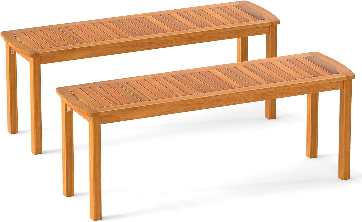 Tangkula Acacia Wood Outdoor Bench, 47" Patio Dining Bench with Slatted Seat, Backless Wooden Garden Bench, Farmhouse Furniture for Garden, Entryway, Poolside, Front Porch, Balcony, Park & Deck