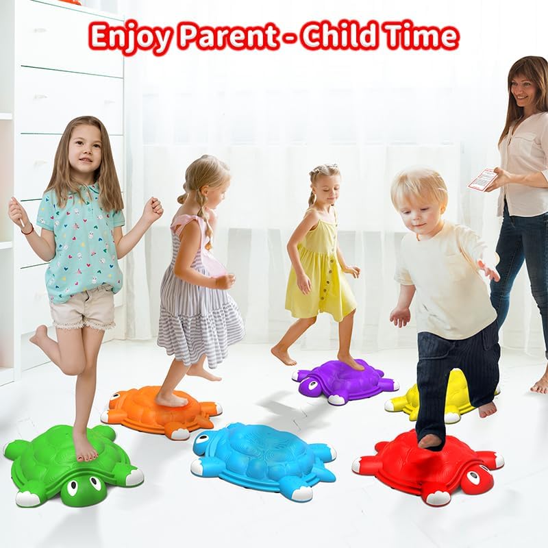 Miniatura 2 de OCHIDO Stepping Stones para niños de 3, 4, 5, 6 y 7 años, 6 piezas de equilibrio de tortuga, habilidades de coordinación, carreras de obstáculos,