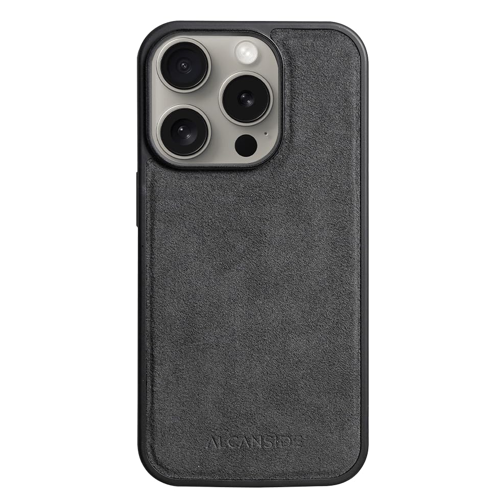 Coque Alcantara iPhone 15 Pro Max gris spatial : l'élégance du cuir premium italien