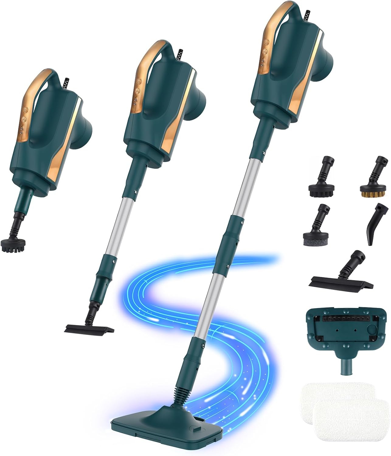 6 in1 Steam Mop Dual-Rod Design with Detachable Handheld Steamer, 300ML Removable Tank,23 FT Power Cable,includes Multi-purpose Accessories,Steam Mops for Floor Cleaning,Windows,Tile Grout.