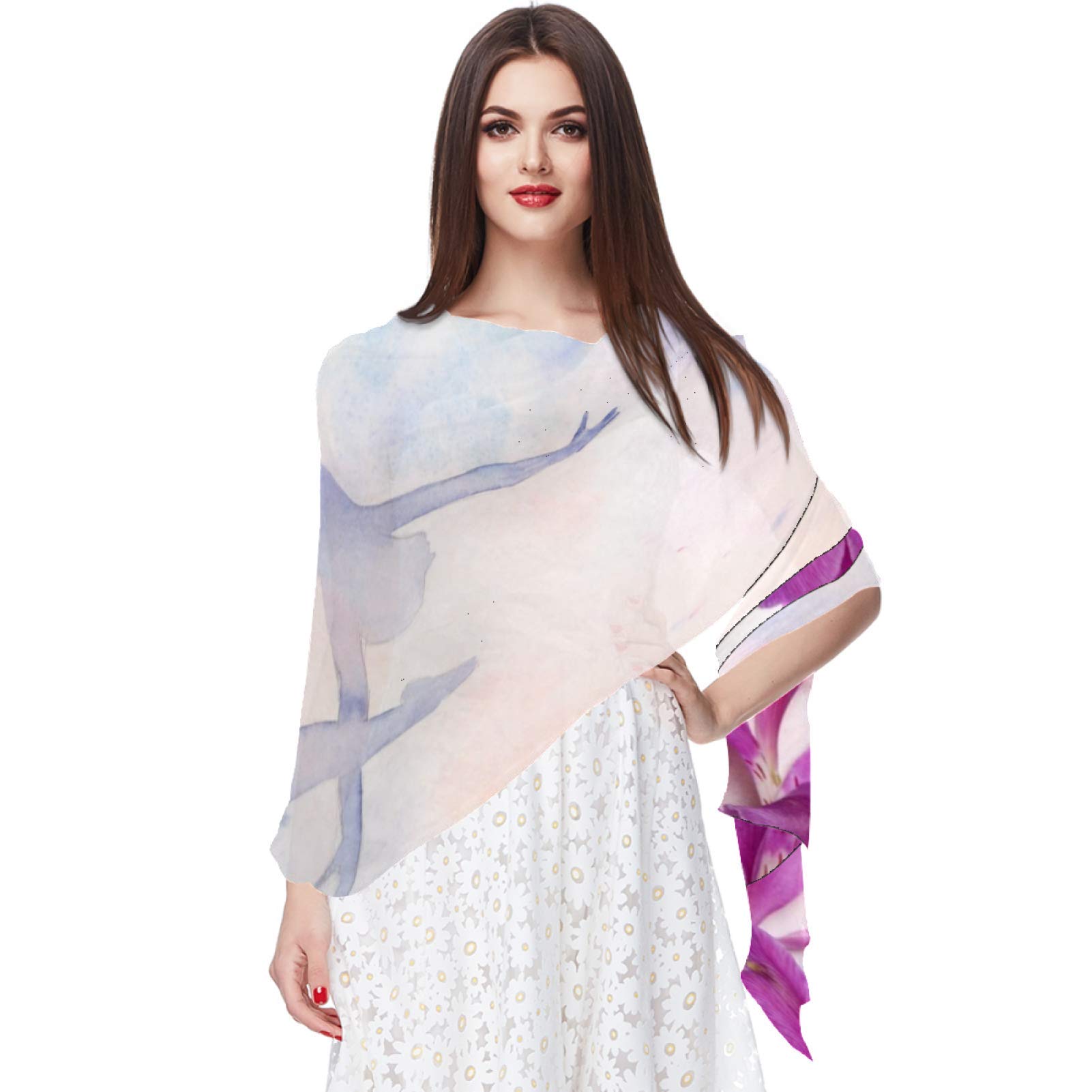 Watercolor Flower Ballet Dancer Women Soft Chiffon Pashmina Shawl Wrap Scarf for Bridesmaid Wedding Formal Party Evening Dress