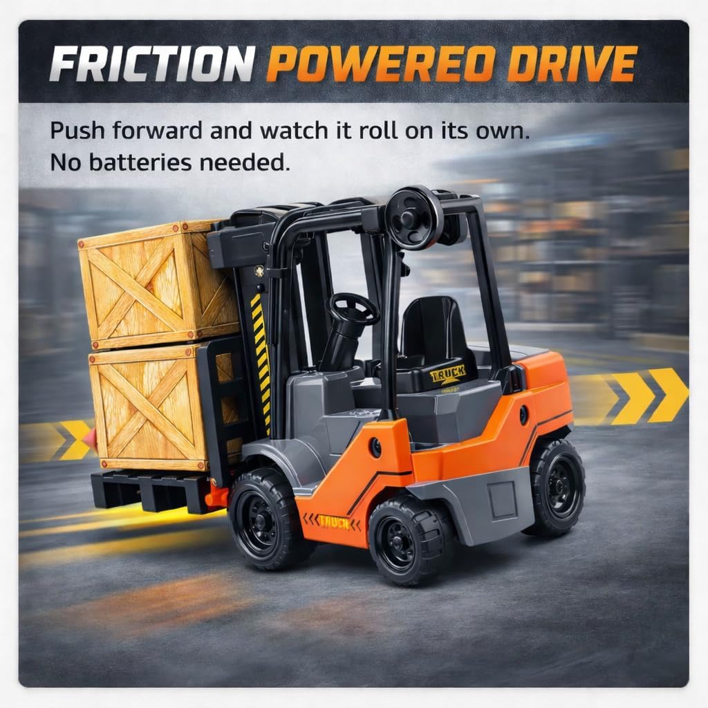Liberty Imports Toy Forklift Truck with Pallet & Cargo - 1:22 Scale Friction Powered Wheels & Manual Lifting Control - Warehouse Lifting Vehicle for Kids Play