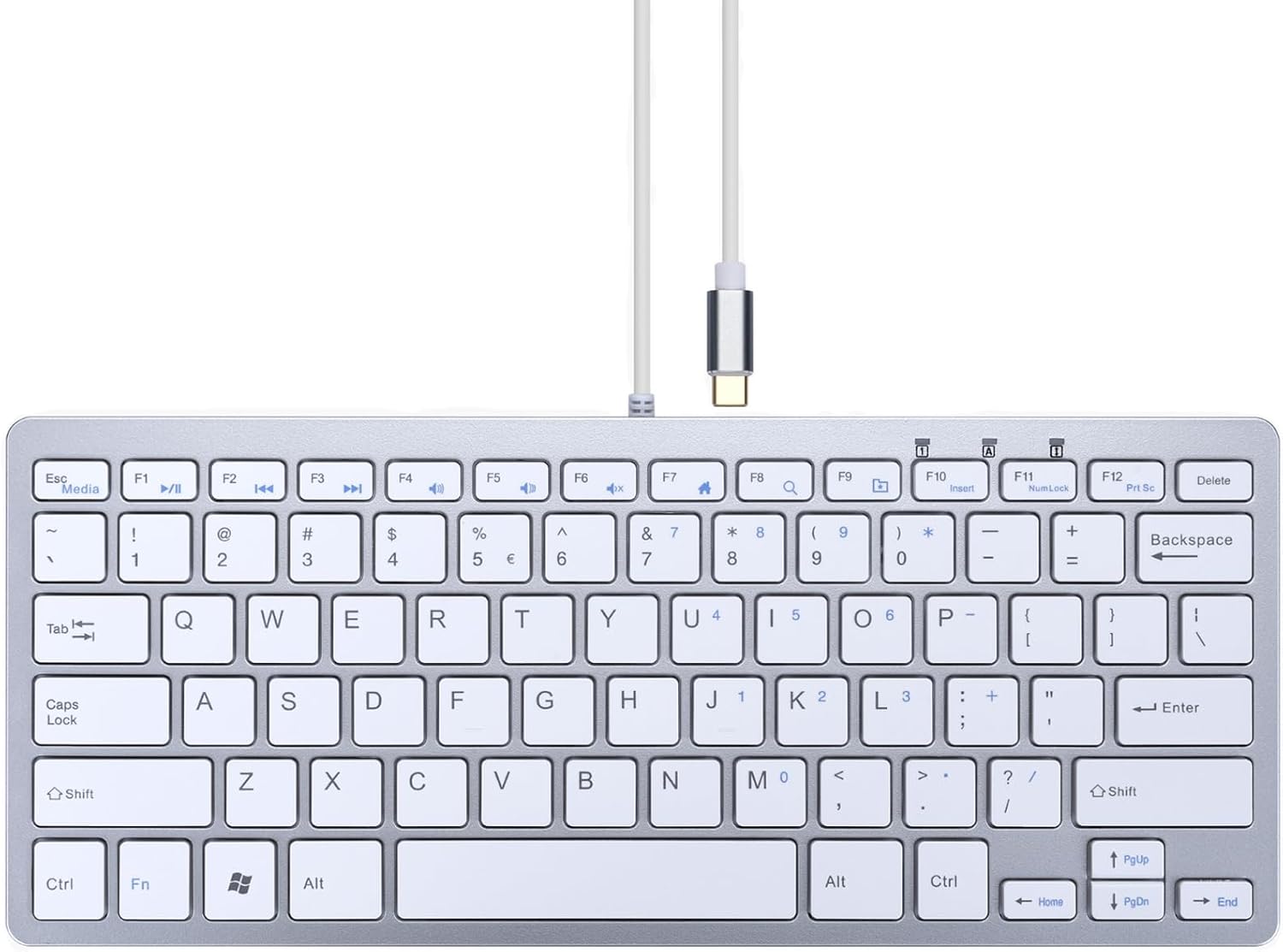 MCSaite Small USB C Keyboard - Plug & Play Compatible Wired Keyboard for Mac mini, MacBook Pro/Air, iMac, iPad, Windows, Chromebook with USBC Port - Compact & Mini USB Type C - Silver