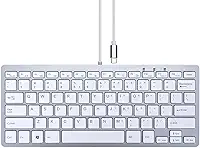 Teclado MCSaite pequeno USB C – Teclado com fio compatível com Plug & Play para Mac mini, MacBook Pro/Air, iMac, iPad, Windows, Chromebook com porta USBC – Compacto e Mini USB Tipo C – Prata
