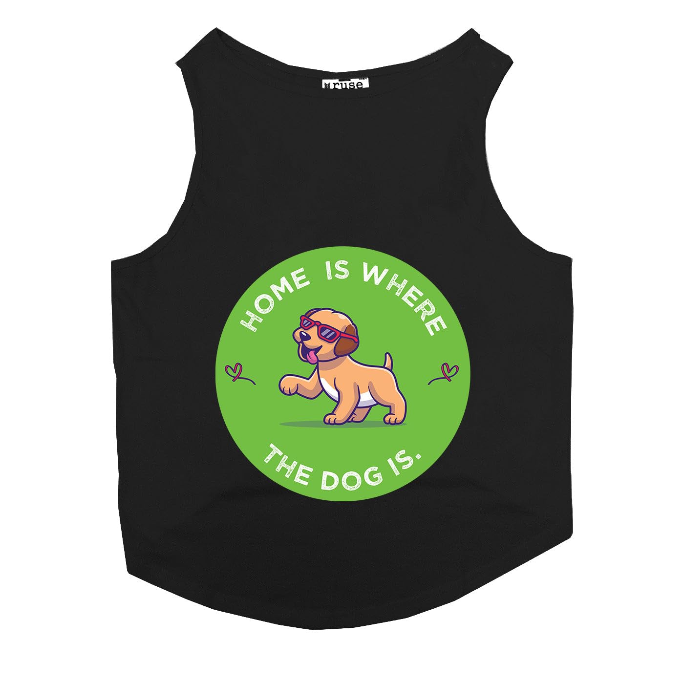 Ruse Home Is Where The Dog Is Printed Dog Round Neck Sleeveless Vest Tank T-Shirt/Tees Apparel/Clothes/Tees Gift For Dog (Black/M (Chubby Pugs, Beagle Etc.), Pack Of 1