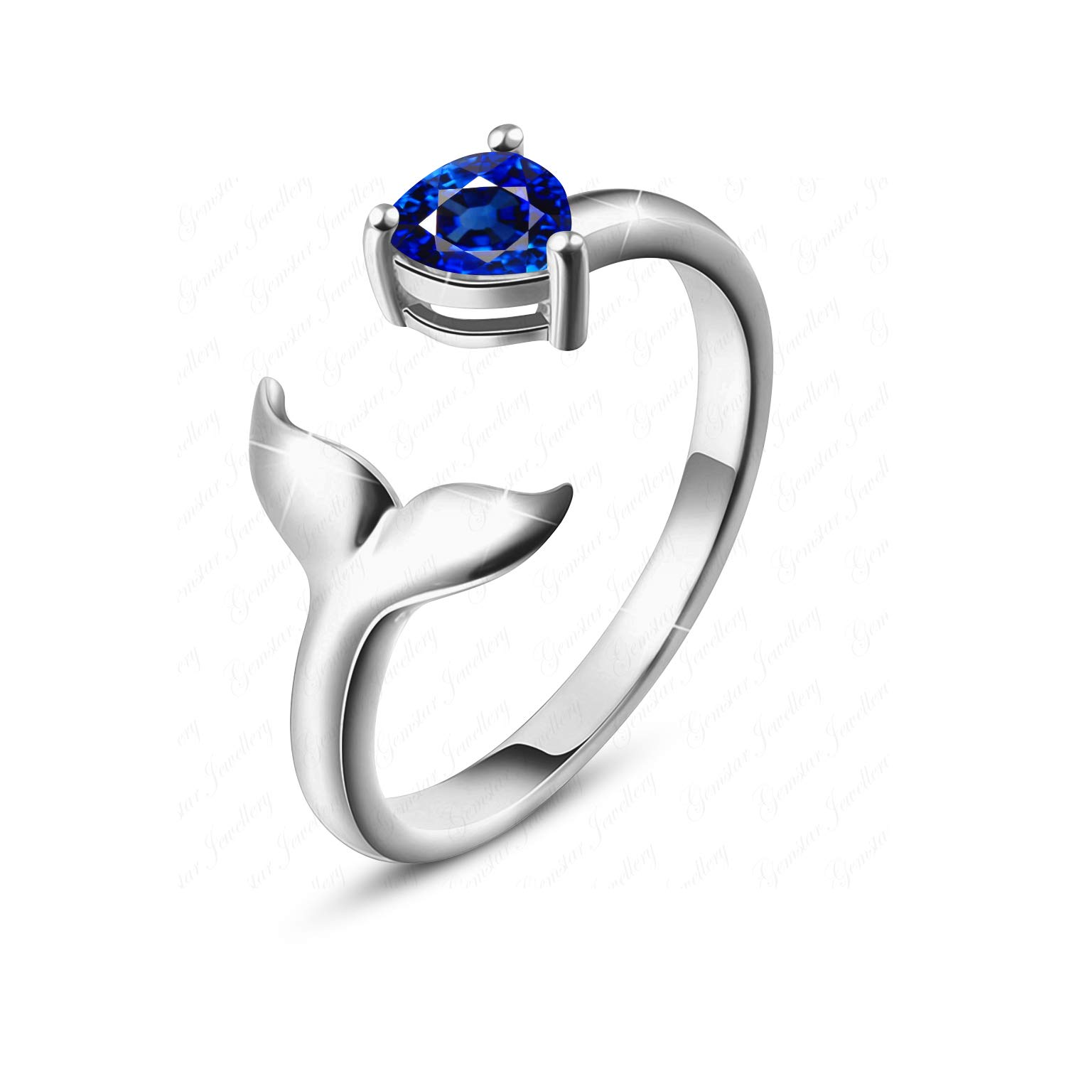 Gemstar Jewellery Ladies Mermaid Toe Ring In 14k White Gold Finishing Blue Sapphire Pure 925 Silver