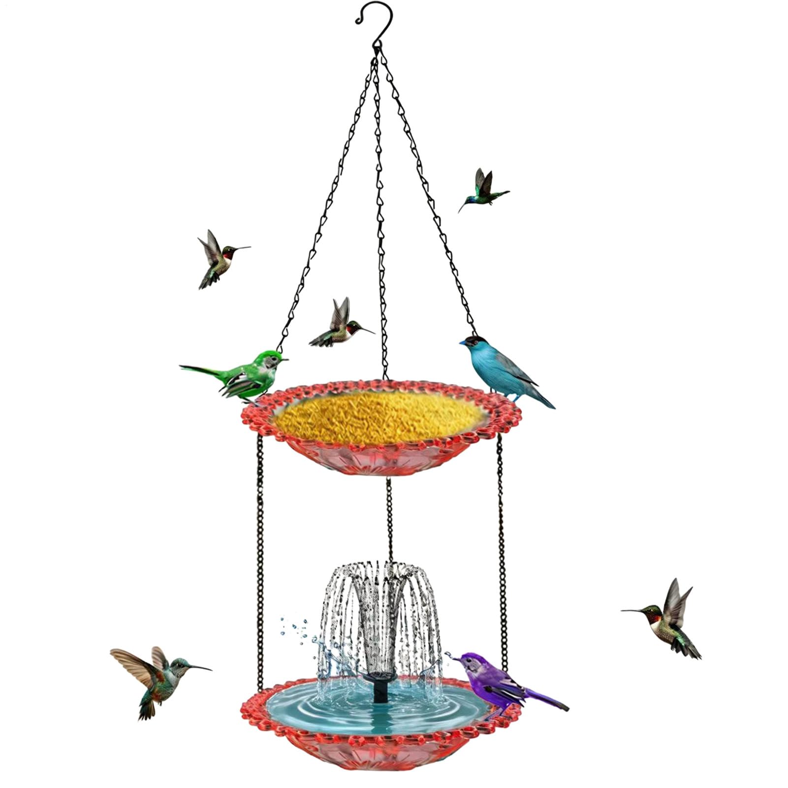Poidełko dla ptaków z fontanną solarną Dekoracyjny ogrodowy wodospad z | Słoneczna fontanna do kąpieli ptaków Do basenu, ogrodu, tarasu, patio, podwórka, domu i krajobrazu