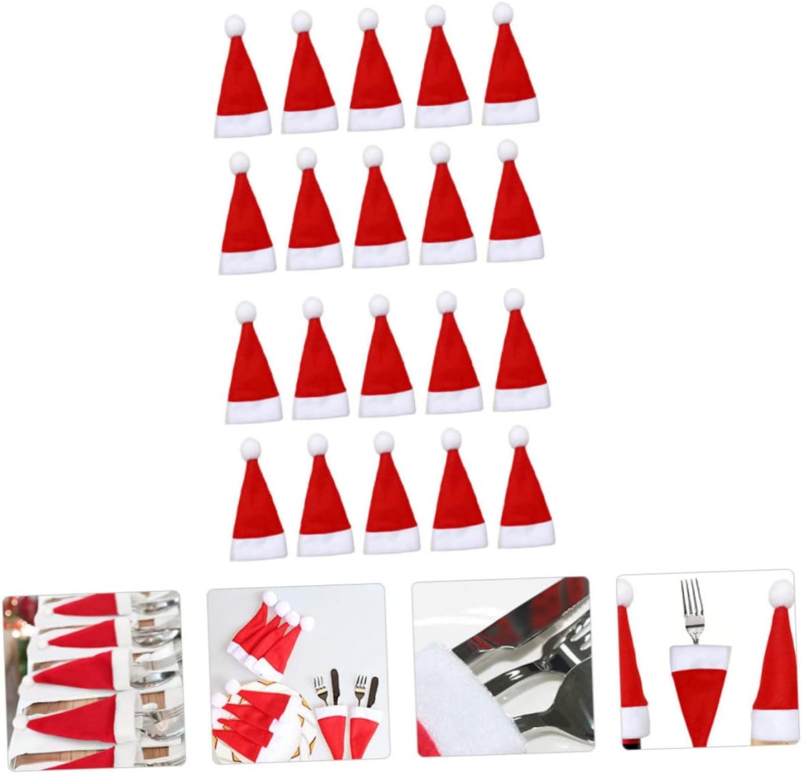48Pcs Mini Santa Hat Wine Bottle Covers Christmas Festive Tableware for Forks Knives Lightweight Easy to Store for Home Restaurant Use