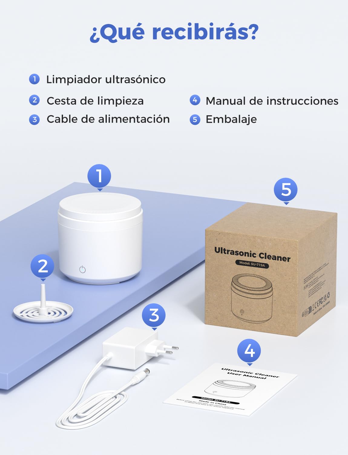 Limpiador Ultrasonidos Dental 48000Hz, Ultrasonic Cleaner 200ml para Lampara UV, para Limpieza Dentaduras/Ferula Dental/Retenedores/Aligner/Cabezas de Cepillos de Dientes/Joyas, Blanco