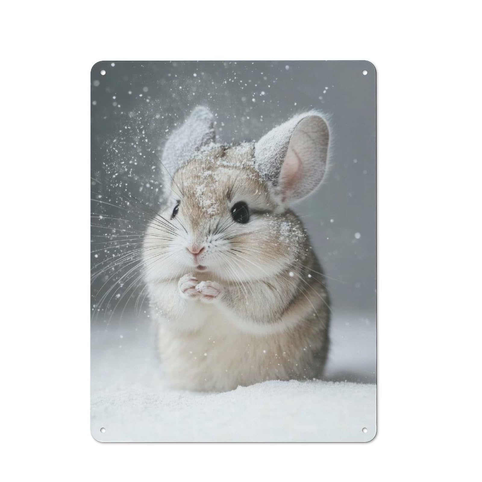 For Hobby Room Or Studio, Cute Chinchilla in Snow Retro-style Tin Sign 40x30cm, for Room Styling Across Hobby Rooms And Studios