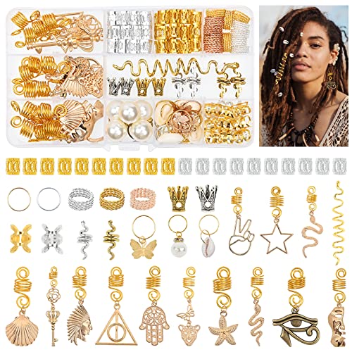 140Pcs Dreadlock Jewelry Hair Accessories Gold Pendant Hair Jewelry for Braids Beads Hair Cuffs and Rings Jewelry Decoration for Women Metal Pendant Beads Braid
