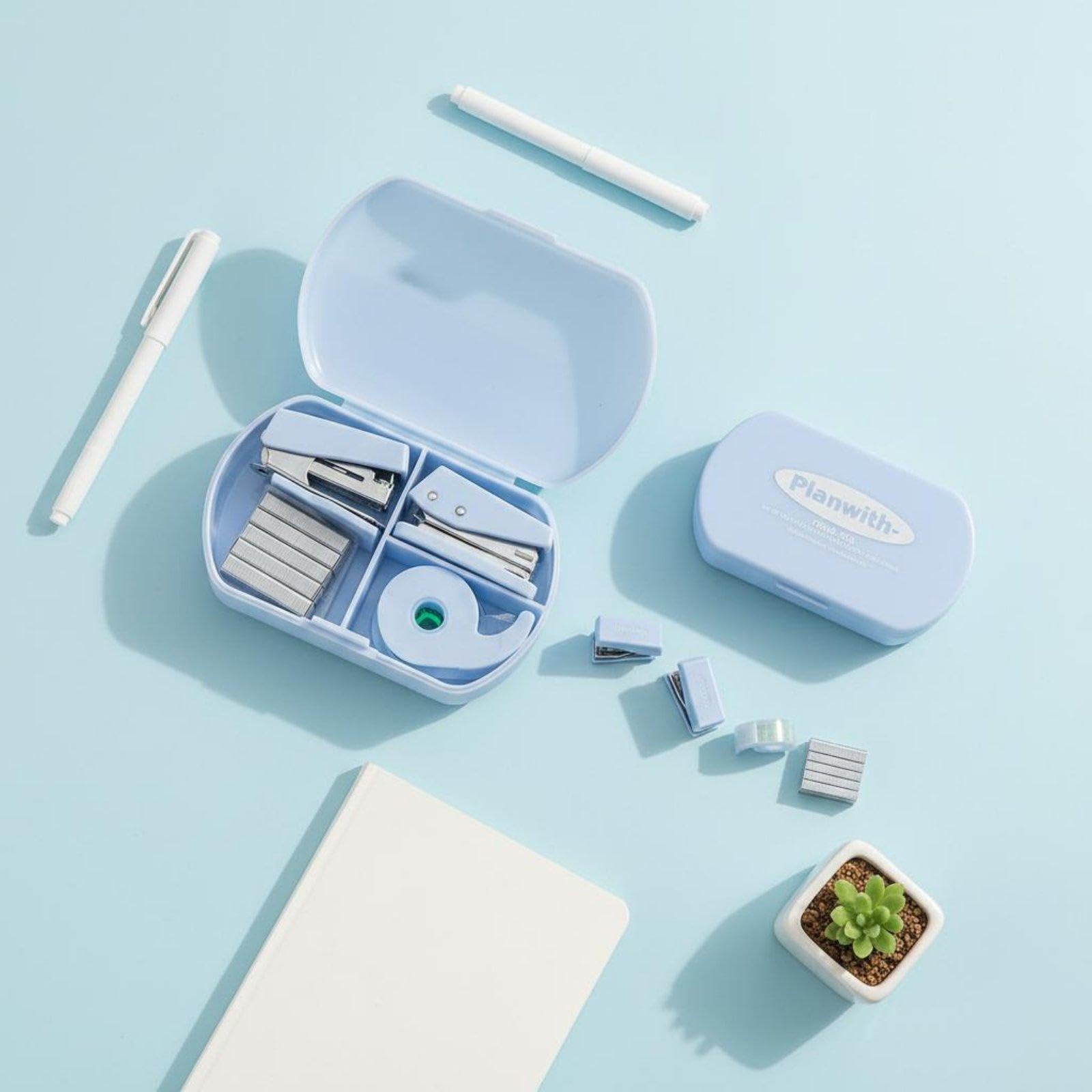 Gralara Set Completo di di Cancelleria Da 2x4 Pezzi con Custodia, Set Portatile per Ufficio per Studenti, Scuola E Viaggi, 6 pezzi