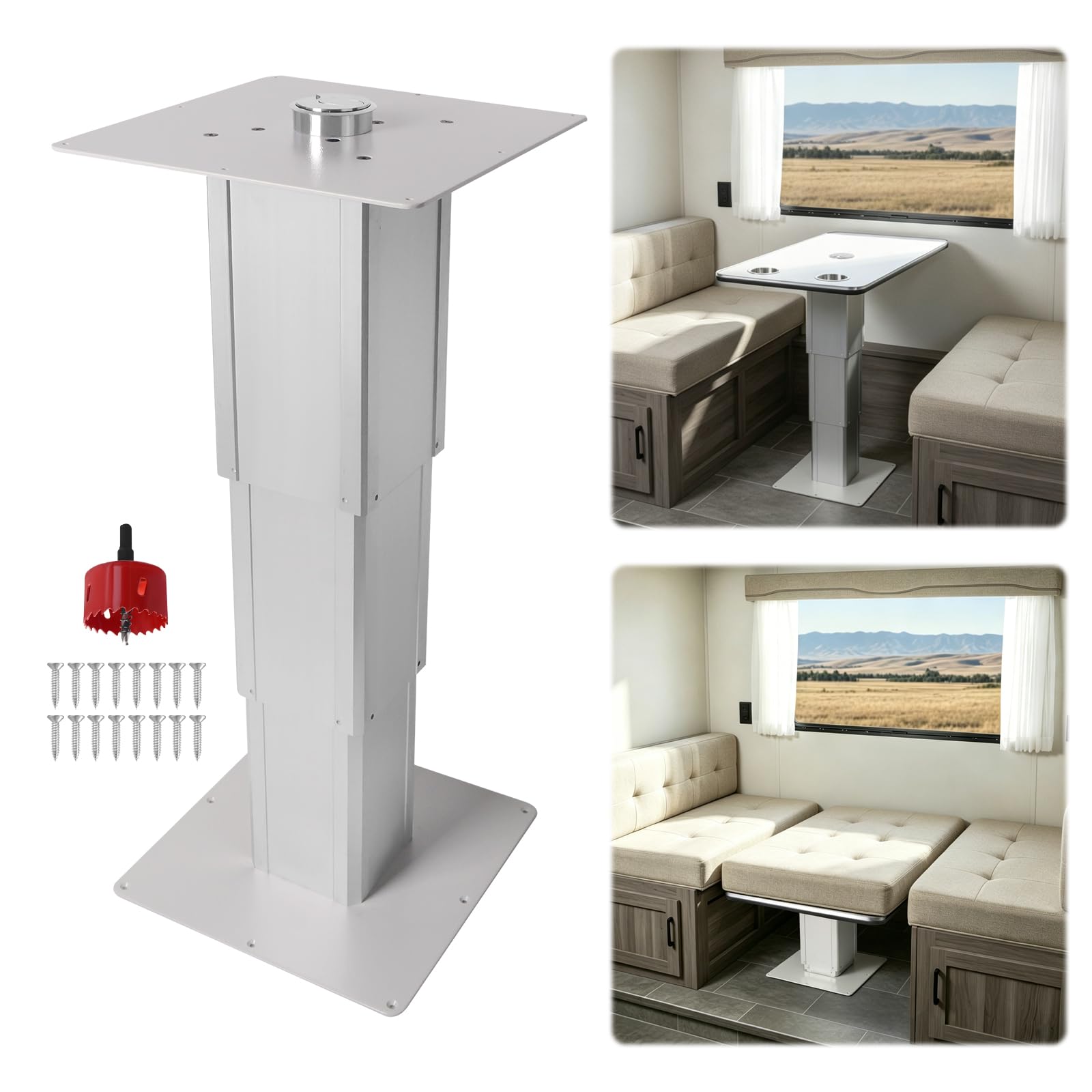 Bezproblemowy uchwyt do podstawy stołu gazowego, wytrzymały aluminiowy stojak teleskopowy (od 12 do 71 cm) do przyczepy kempingowej, łodzi pontonowej, trwały sprzęt (srebrny)