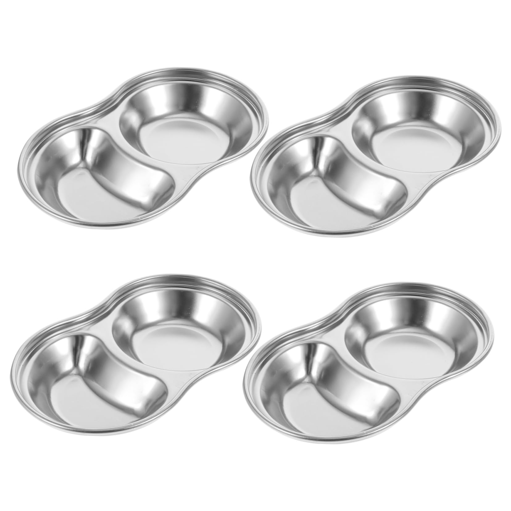 PRETYZOOM 4pcs Stainless Steel Double Sauce Plates Versatile Condiment Dishes for Seasoning Appetizers Snacks Easy to Clean Portable for Family Dinners Picnics Barbecues
