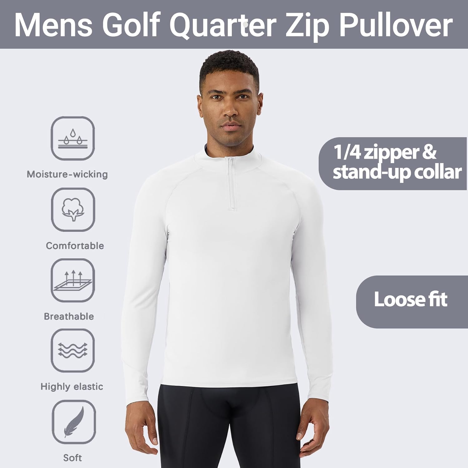 YEL Men's Long Sleeve Athletic Shirt 1/4 Pullover Zip Sun Protection Rash Guard UPF 50+ Golf Fishing Running T-Shirts - Image 2