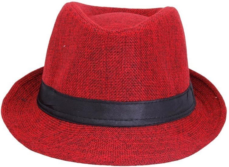 Mens & Women Polyester Jute Blended Fedora Hat (Pack of 1) (Red_Free Size)