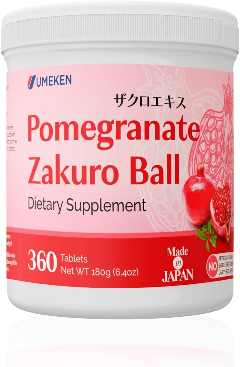 Umeken Pomegranate Balls, Chewable Supplement with Natural Vitamins, Minerals, Citric Acids & Tannins, Japanese Pomegranate Supplements for Women, 2 Month Supply, 360 Count Bottle, Pack of 1