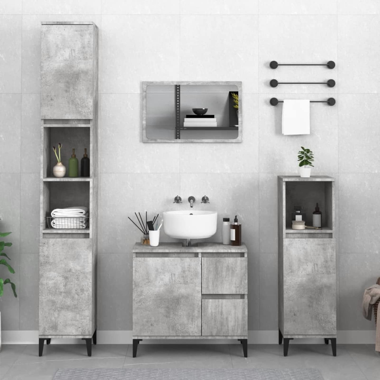 Homgoday Muebles de baño gris cemento 30 x 30 x 190 cm madera multicapa muebles de interior para salón, oficina o dormitorio