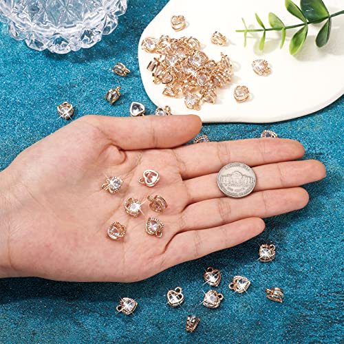 Beadthoven 100Pcs Cubic Zirconia Alloy Charms Heart Shaped Kc Gold Pendants For Jewelry Making Choker Tiny Dangle Accessories Valentine's Day Wedding #TOP3