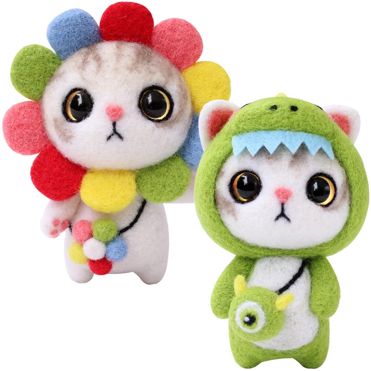 DOITOOL 6 Sätze Nadelfilz Kit für Anfänger DIY Katzenfilz Set mit Anleitung Regenbogen und Kleine Grüne Katze für Kreative Bastelprojekte Komplett Ausgestattet für Unvergessliche DIY