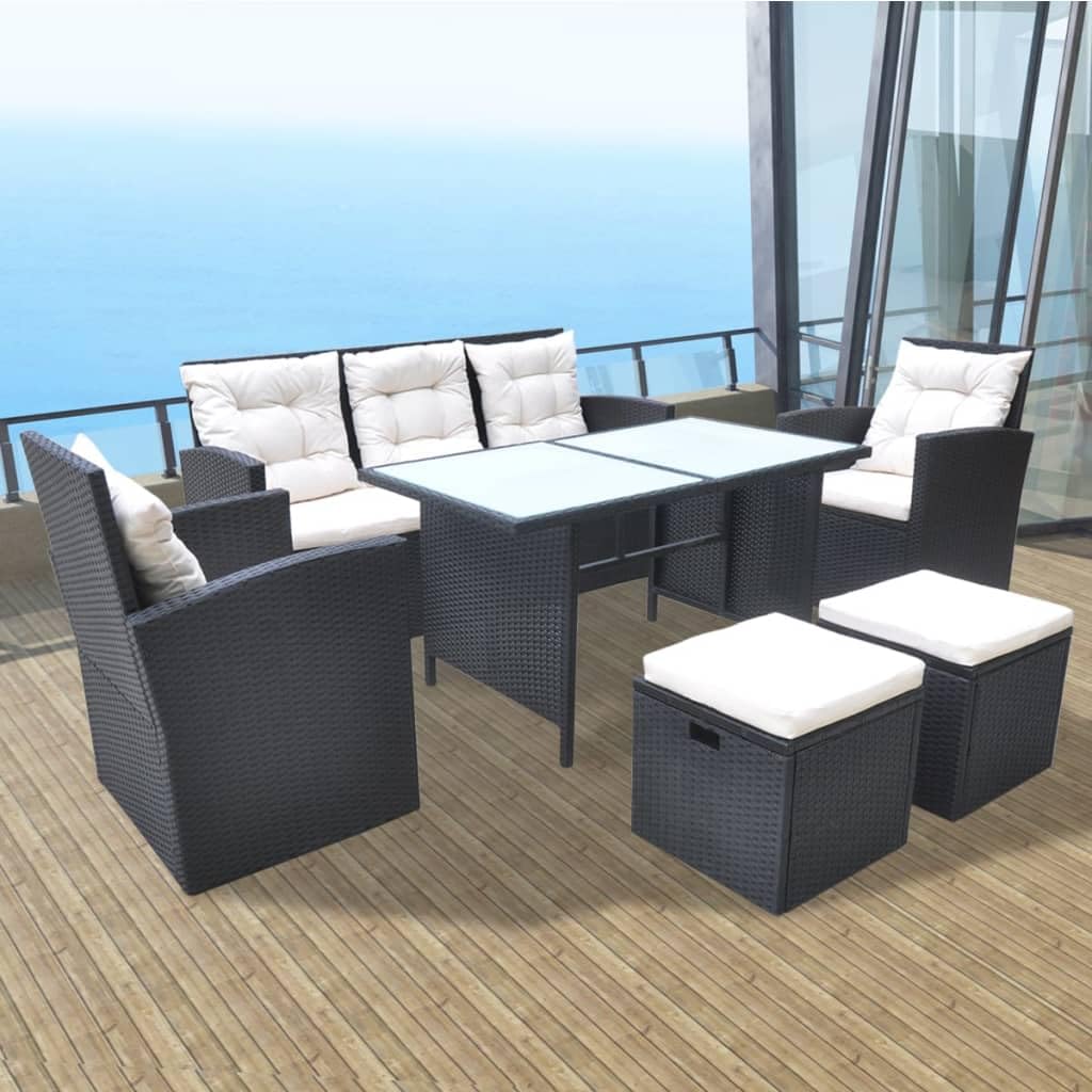 vidaXL Juego de Comedor de Jardín Ratán Sintético Negro Muebles Patio Exterior