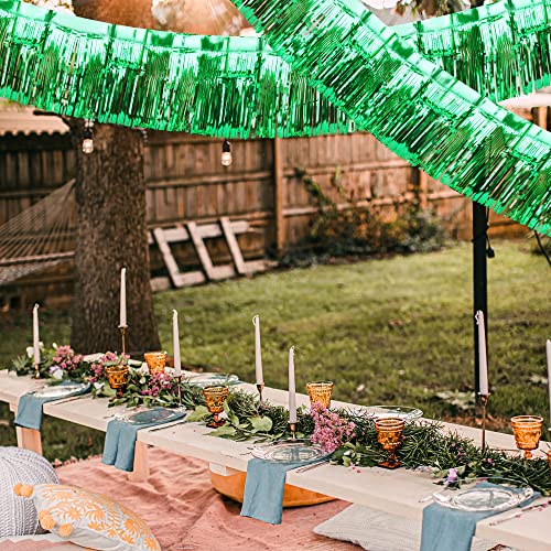 Image of 4 Pack 39 Feet Float Fringe Curtains, Metallic Foil Fringe Garland Shiny Tassel Foil Float Parade Float Decorations for Trailer Car Graduation Homecoming Outdoor Indoor St Patrick's Party (Green)