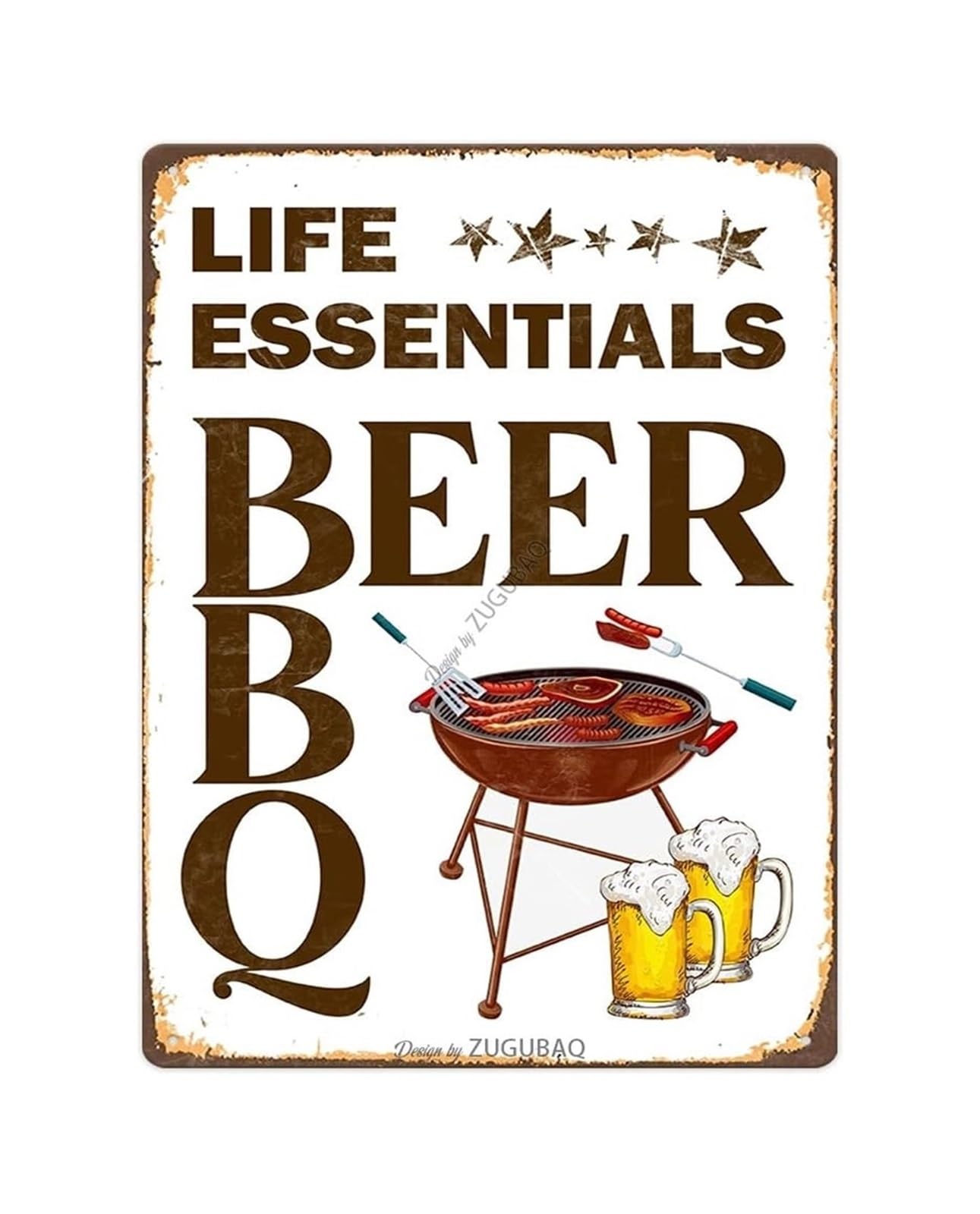 CBQZCHWDKT Funny BBQ Saying Metal Wall-Art Vintage Beer and Grill Tin Sign for Home Office Bar Garage Gift Idea 8 X 12 inch